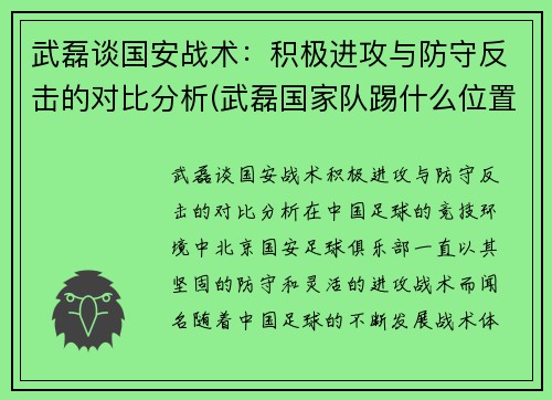 武磊谈国安战术：积极进攻与防守反击的对比分析(武磊国家队踢什么位置)